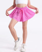 KEREDA Pige Flydende Shorts, Sommerfugl Shorts til Teen Piger med Spandex Foring 2-i-1 til Løb, Fitness, Atletik, Træning 1 Pakke 7-8 År (Hot Pink)