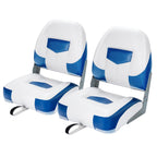 Goplus Low/High Back Boat Seats, Folding Boat Seat with Stainless Steel Screws & Aluminum Hinges, Thickened Sponge Padding, Waterproof Fishing Captain Boat Seats (2 Packs-Camo & Gray)