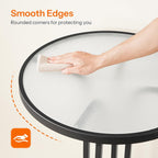 HOOBRO Bar Table, 23.6-Inch Round Pub Table, Frosted Glass Cocktail Table with Sturdy Iron Frame & Adjustable Feet, Modern Minimalist Small Coffee for Home Bar, Kitchen, Living Room, Black BK96BT01