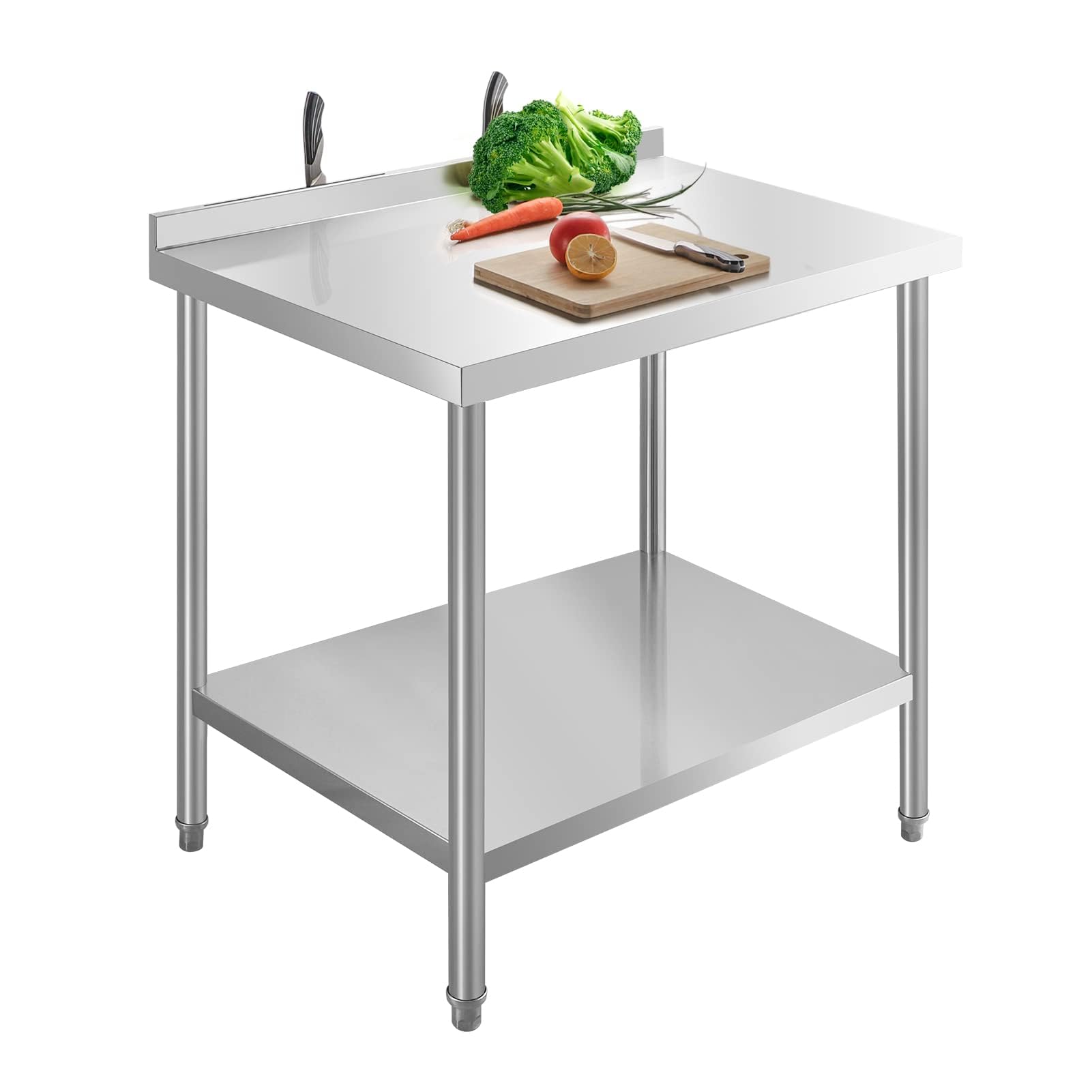 NSF 24x24 Inches Stainless Steel Table for Prep & Work with Caster, Metal Commercial Kitchen Table with Under Shelf and AdjustableTable Foot for Restaurant, Hotel, Home Kitchen, Coffee Station