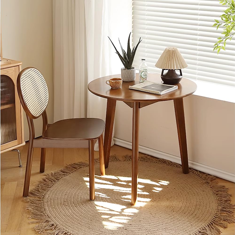 24" Round 3 Legs Casual Dining Table, Walnut Brown Rubberwood Coffee Table End Table Modern Leisure Table Small Dining Room Kitchen Furniture for Small Space