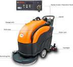 SUNMAX Walk-behind Floor Scrubber Dryer with 22" Scrub Path, 14.5-Gal Recovery Tank, Includes Heavy Duty Brush, Red, Black and White Pads, 30000 Sqft/h