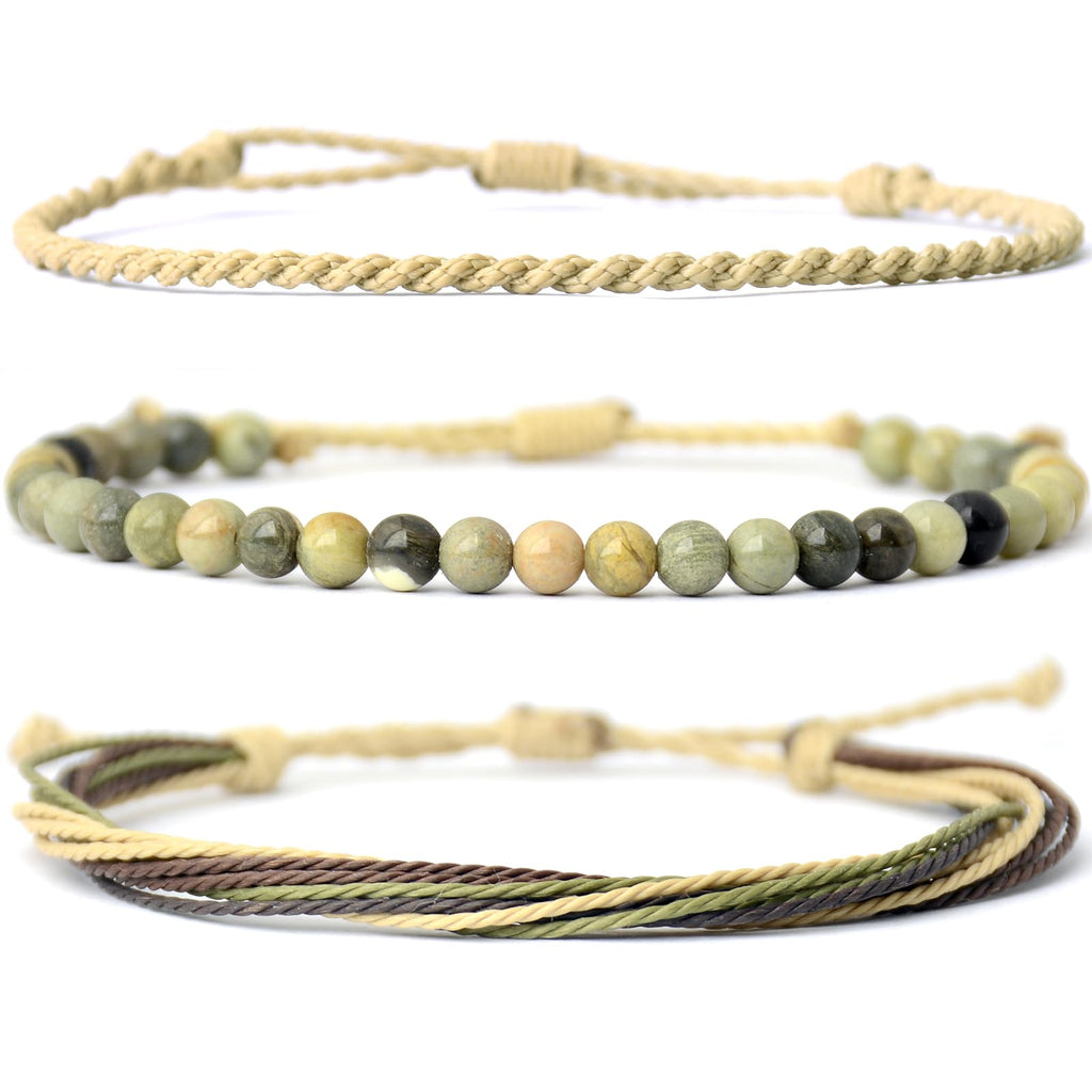 Handmade Natural Stone Beaded Healing Bracelet Gift for Men Adjustable Rope String Bracelet (Lava Rock, Adjustable)