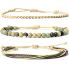 Handmade Natural Stone Beaded Healing Bracelet Gift for Men Adjustable Rope String Bracelet (Lava Rock, Adjustable)