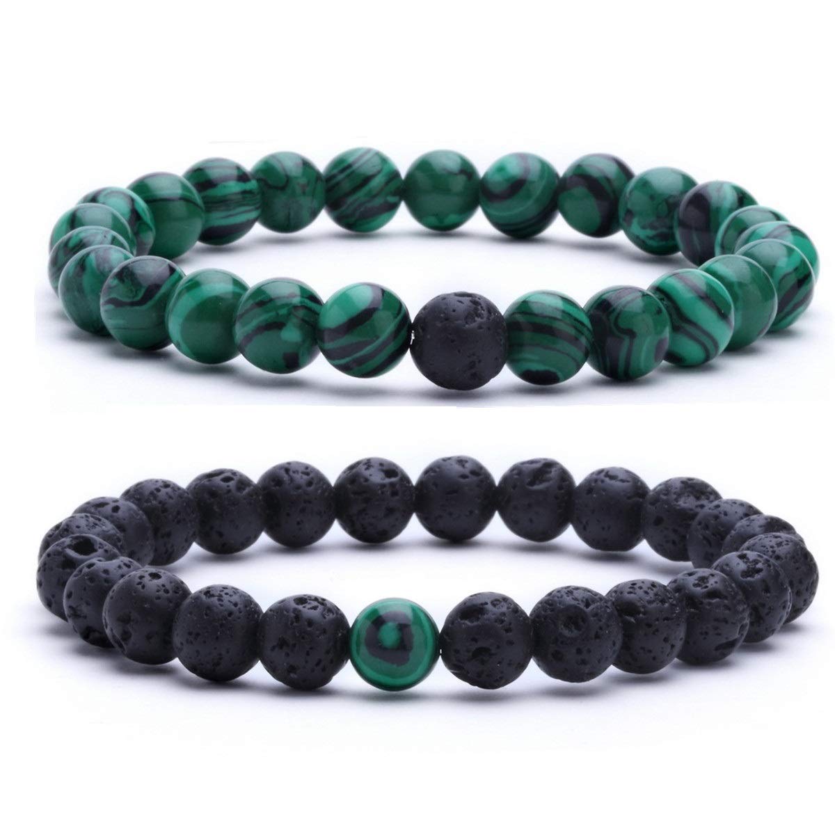 MengPa Mens Beaded Bracelets Couples Matching Bracelet Set Lava Rock Beads for Women Stone Jewelry