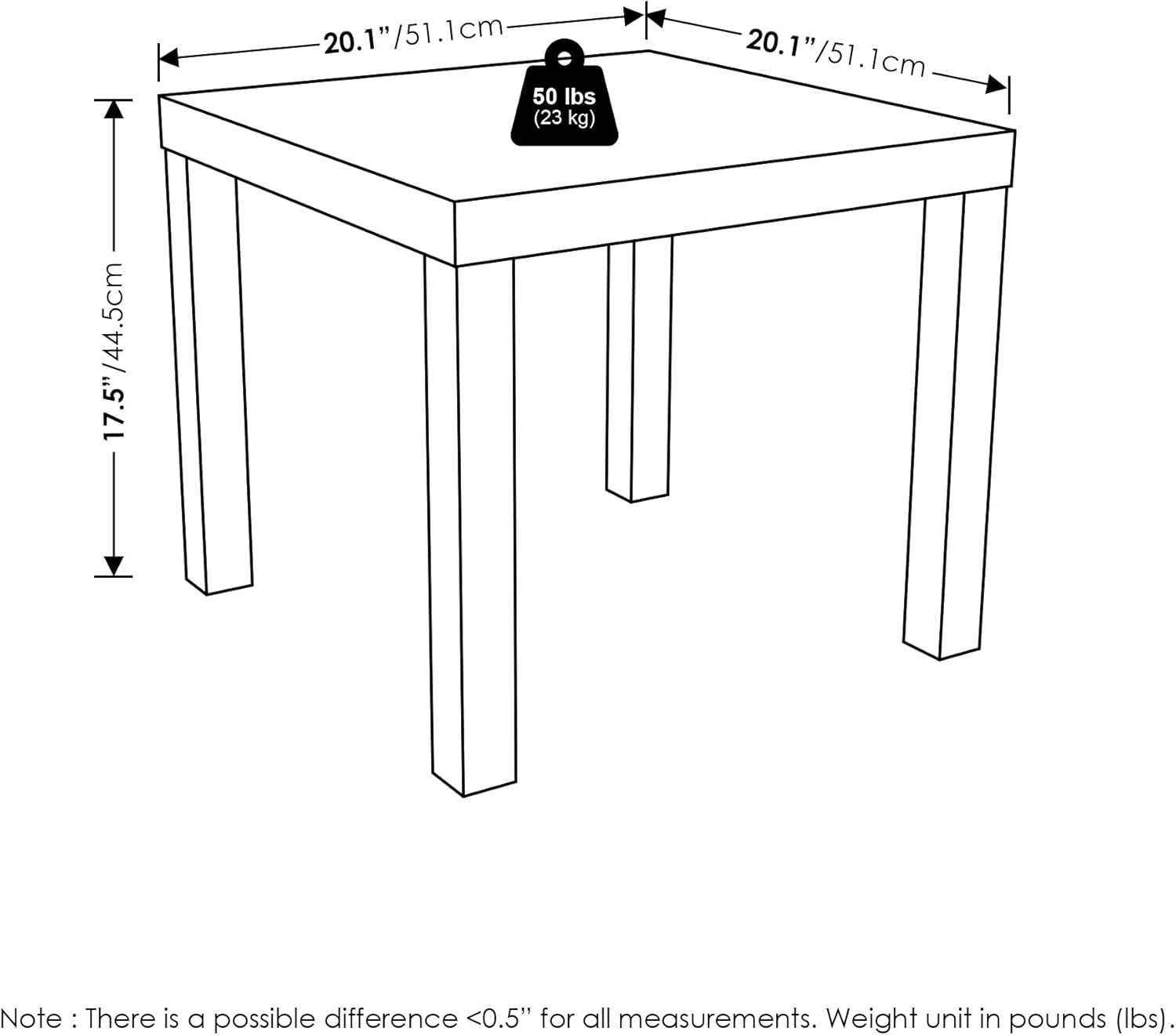 Furinno Classic Homey Square Parsons Side End Table, 1-Pack, Black