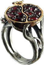 Garnet Ring, Tree Vine Black Gold Statement Ring Ruby Engagement Rings for Wife Girlfriend, Pomegranate Shaped Birthstone Ring Silver Ring Jewelry Gift for Women, Handmade Anniversary Ring