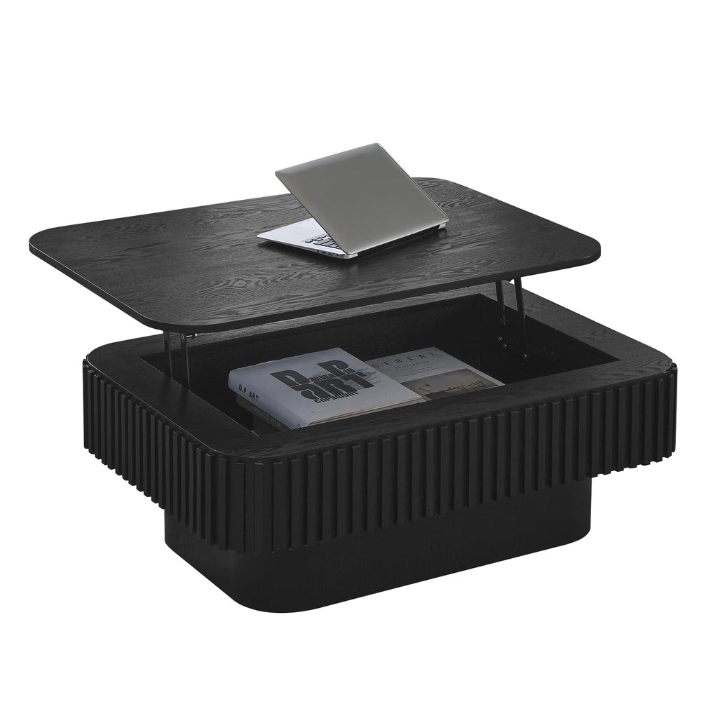 LKTART Round Coffee Table for Living Room, Accent Fluted Drum Coffee Table with Storage, Modern Solid Wood Veneered Circle Center Tea Table for Small Space Apartment (31.5''D×14''H-Natural)