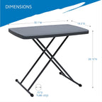 Iceberg Small Camping Personal Folding Table, Heavy Duty Utility Table, Adjustable Height, Charcoal, 19.5” L x 30” W x 28" H