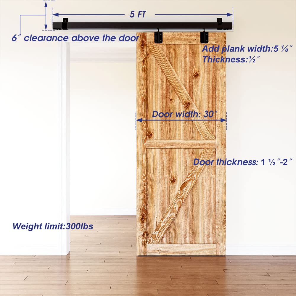 SMARTSMITH 5FT Box Rail Hardware Heavy Duty Steel Sliding Barn Door Track, Wall Mount Kit, Fit Indoor and Exterior Door, Smoothly and Quietly Easy to Install