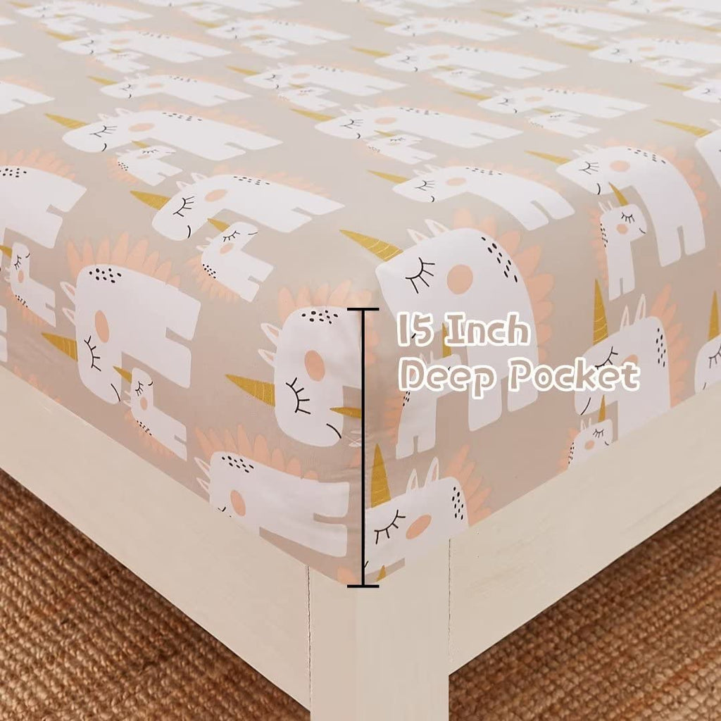 ست ملحفه کودکان یونیکورن صورتی JSD، سایز تویین، ۳ تکه، ملحفه‌های رختخواب میکروفایبر چاپ شده با طرح رنگین کمان برای دختران، جیب عمیق