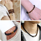 KISSITTY 300Pcs 6 Style Natural Wood Round Gemstone Beads Kit for Easter 8mm Lava Rock Beads & Grade AB Tiger Eye Wood Beads Natural Polished Wooden Ball Loose Beads for Men Bracelet Jewelry Making