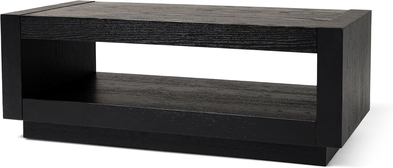 Maven Lane Artemis Coffee Table – 18 Inch Rectangle Table with Storage – Black Solid Wood – Ideal for Living Room and Lounge