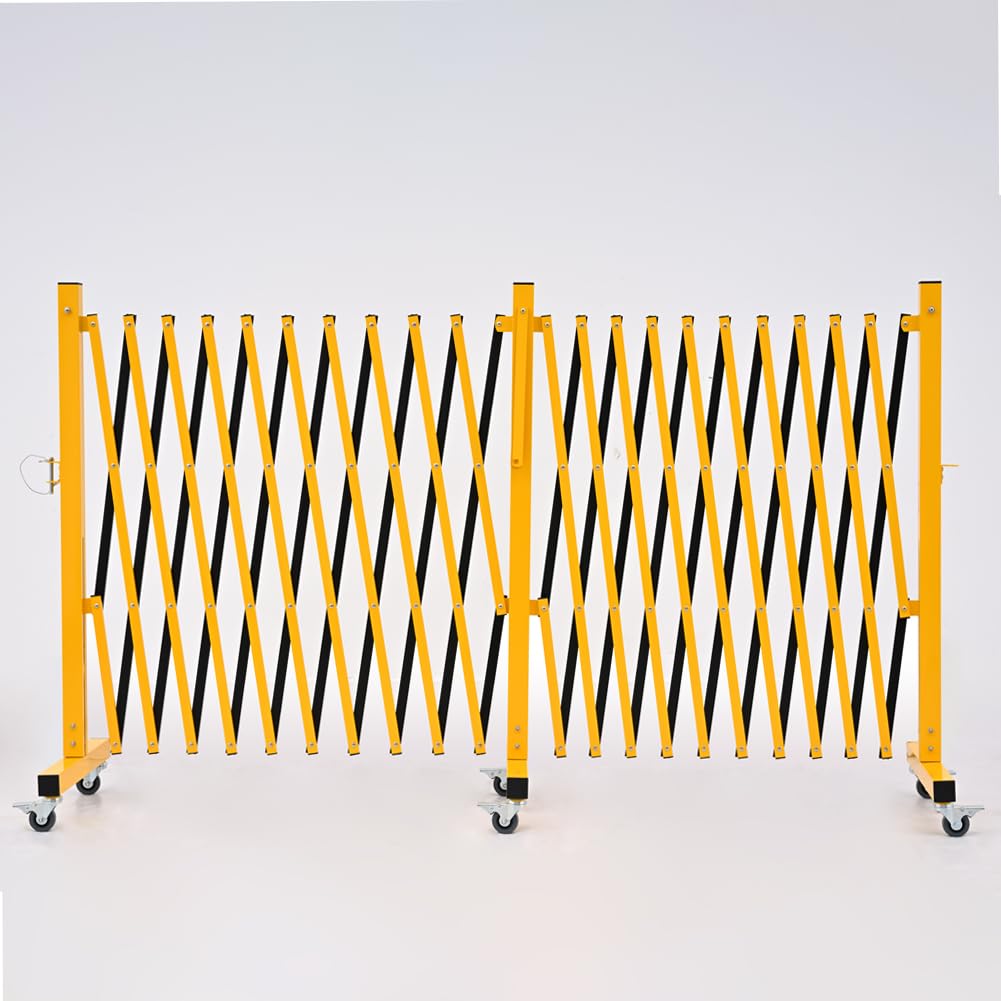 GYMTIME Expandable Barricade, Metal Safety Barrier with Casters, Mobile Folding Security Gate, 11 FT, Adjustable Traffic Temporary Fence for Warehouse Shopping Mall