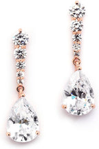 Mariell Rose Gold Cubic Zirconia Wedding Drop Earrings, Teardrop CZ Crystal, for Brides, Bridesmaid, Prom