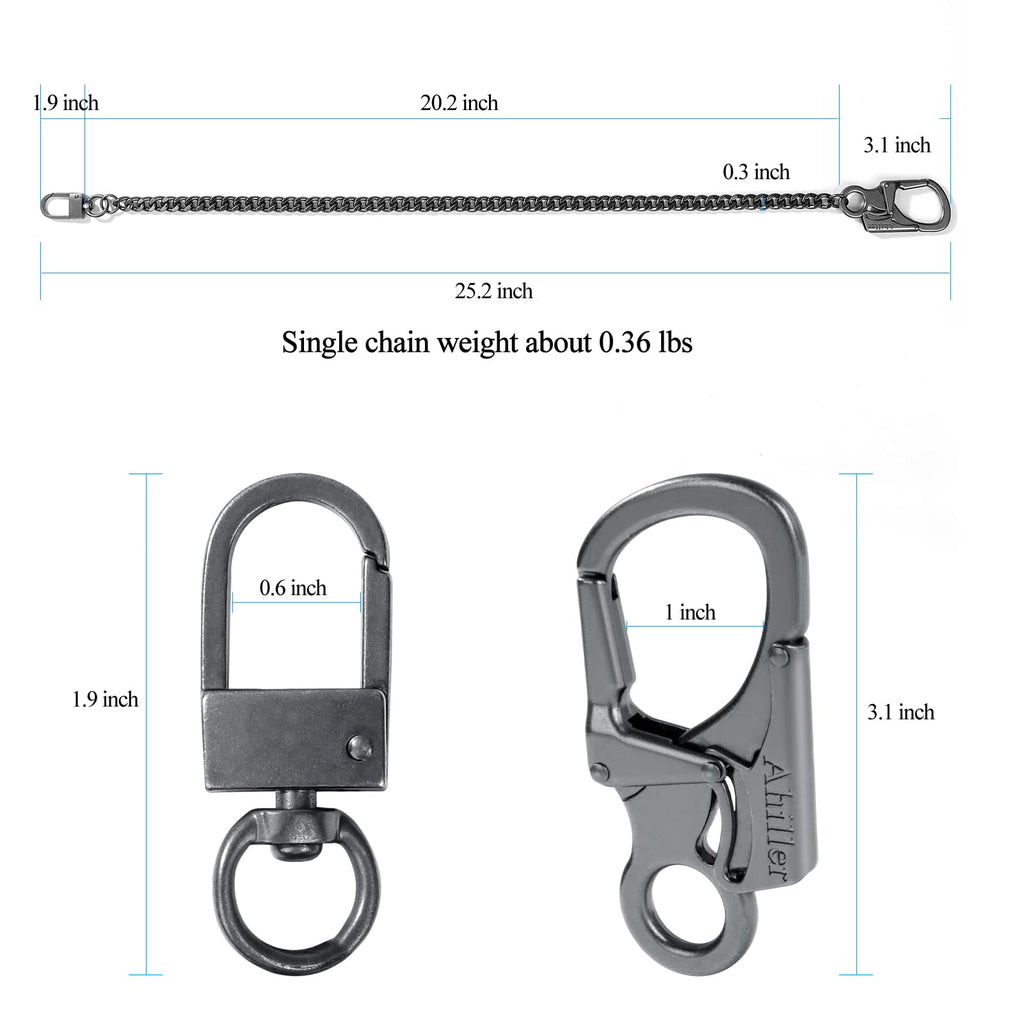 Ahiller Biker Wallet Chain, Heavy Duty Pocket Chain with Lockable Carabiner, Men Chains for Keys, Jeans, Pants, Purse and Handbag (P-Black-1PCS)