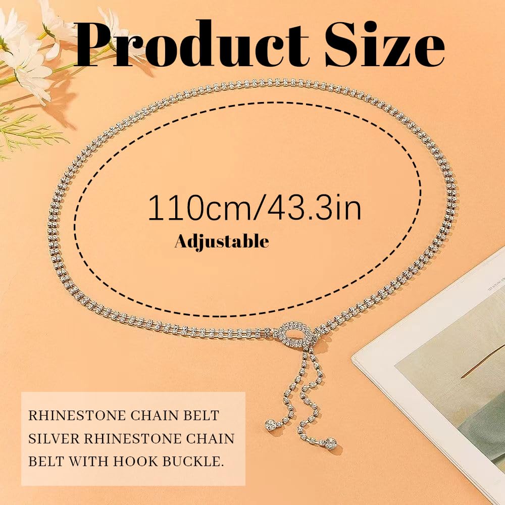 Abien Rhinestone Chain Belt Crystal Chain Belt for Dress Sparkle Thin Belts for Women for Dresses
