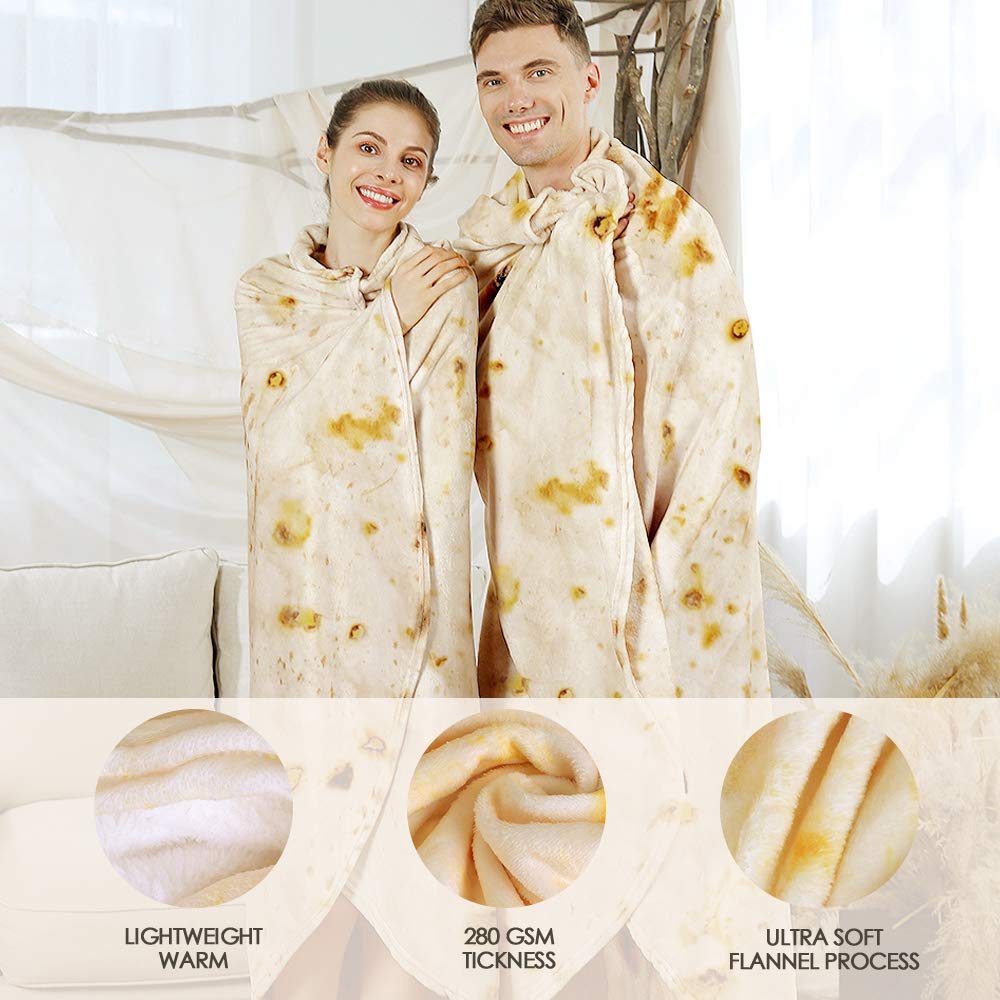 Admitrack Tortilla Blanket, Funny Realistic Round Burrito Throw for Adults & Kids (Double Sided)