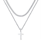 Ursteel Layered Cross Necklace for Men - 18K Gold Silver Black Cross Necklaces Chain for Men, Layered Rope Chain Cross Necklace for Men 16 18 20 22 24 Inch