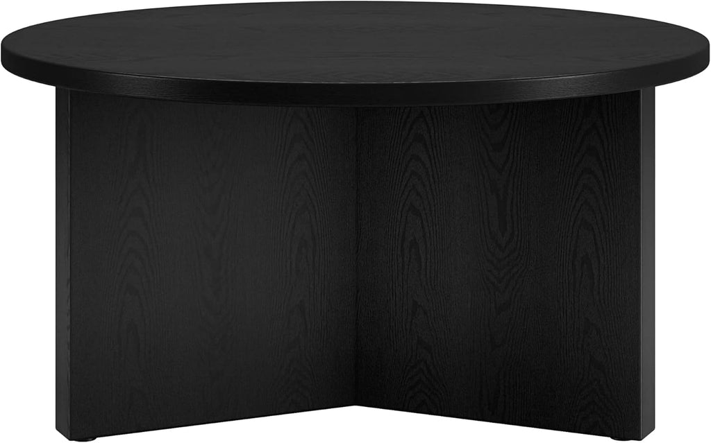 Henn&Hart 32" Wide Round Coffee Table in Black Grain, for Home, Living Room, Bedroom, Entertainment or Office