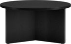 Henn&Hart 32" Wide Round Coffee Table in Black Grain, for Home, Living Room, Bedroom, Entertainment or Office