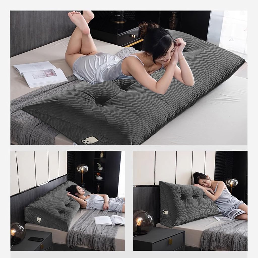 QINFFRRMI Velvet Triangular Wedge Pillow, Removable Cover Headboard Pillow for Daybed, Backrest Positioning Support Pillow Cushion Resting Reading Relaxing(Beige,Twin(39 * 20 * 8in))