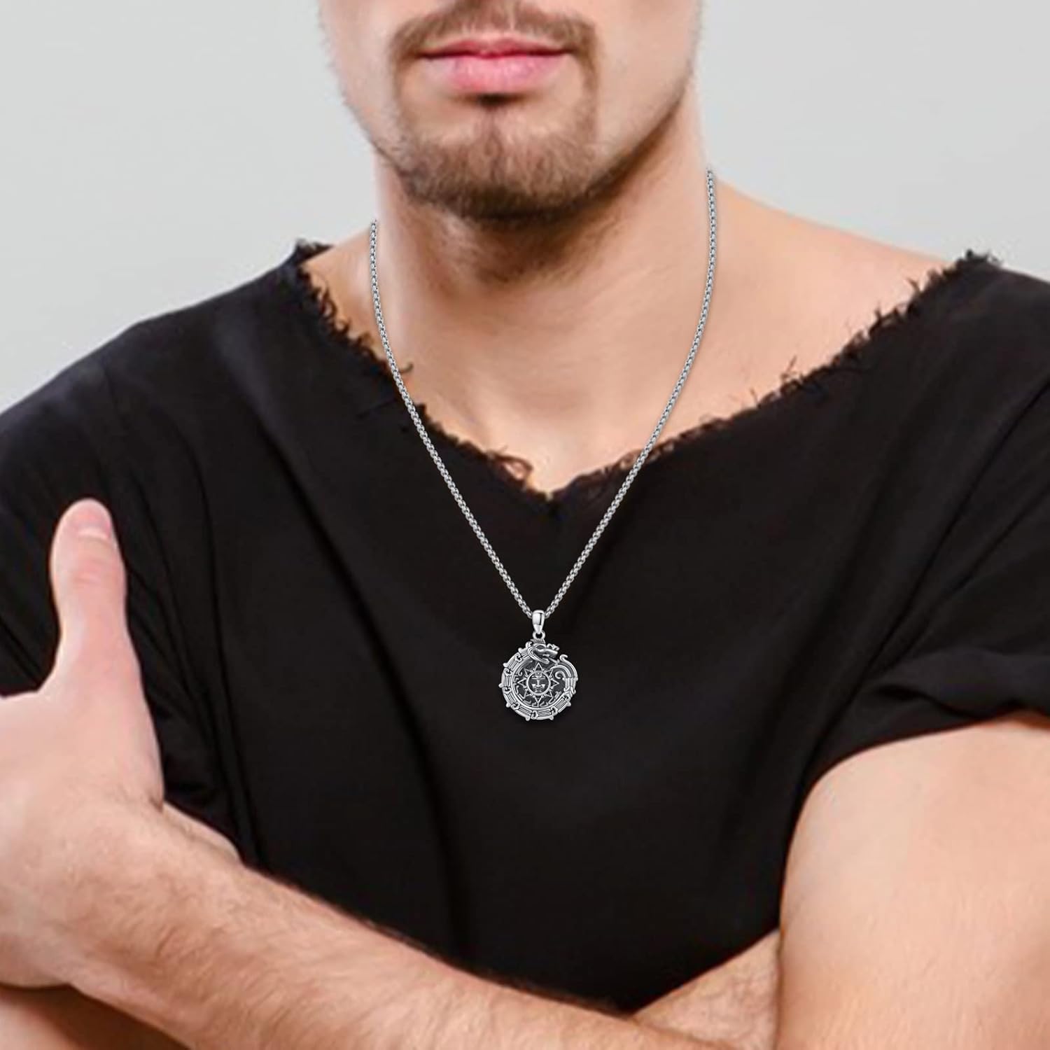 Sterling Silver Aztec Ouroboros Necklace Poseidon Necklace Nail Skull Necklace Eye of Horus Necklace Vintage Jewelry for Men Eboy