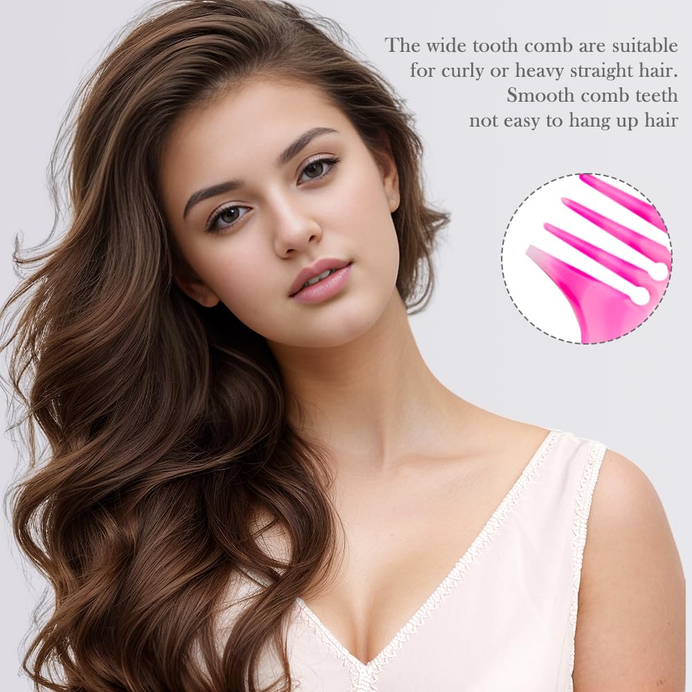 Ensemble de peignes FHALLYNN rose - dents larges, dents fines, queue de rat et peigne double pour femmes et hommes