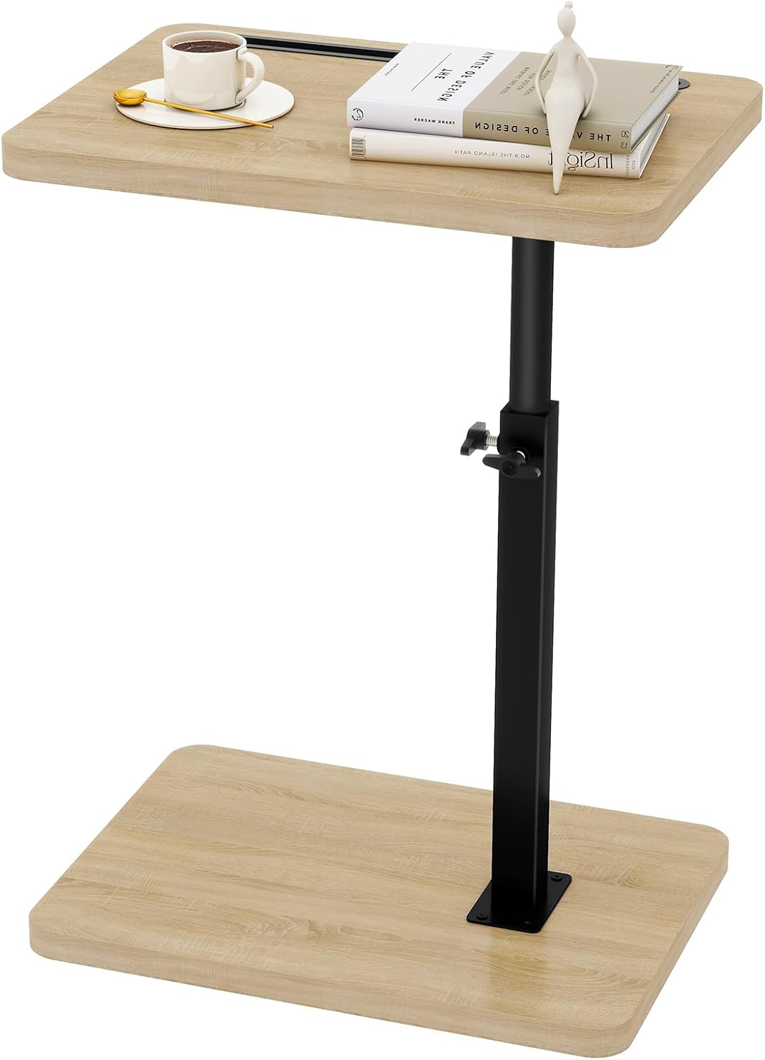 IBUYKE Tray Table for Couch, 360° Swivel Height Adjustable End Table for Small Spaces, with Phone & Tablet Slot, Modern Small Coffee Snack Table for Sofa/Bed, Natural UTVT003R