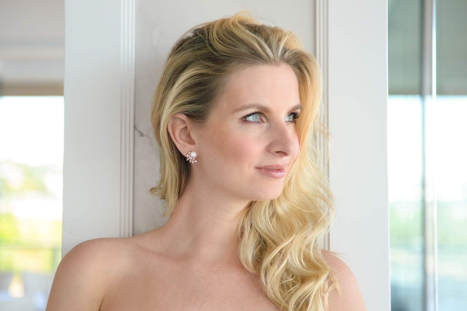 Mariell Pearl & CZ Crystal Rose Gold Wedding Earrings for Bride, Bridesmaid & Mother of the Bride, Prom