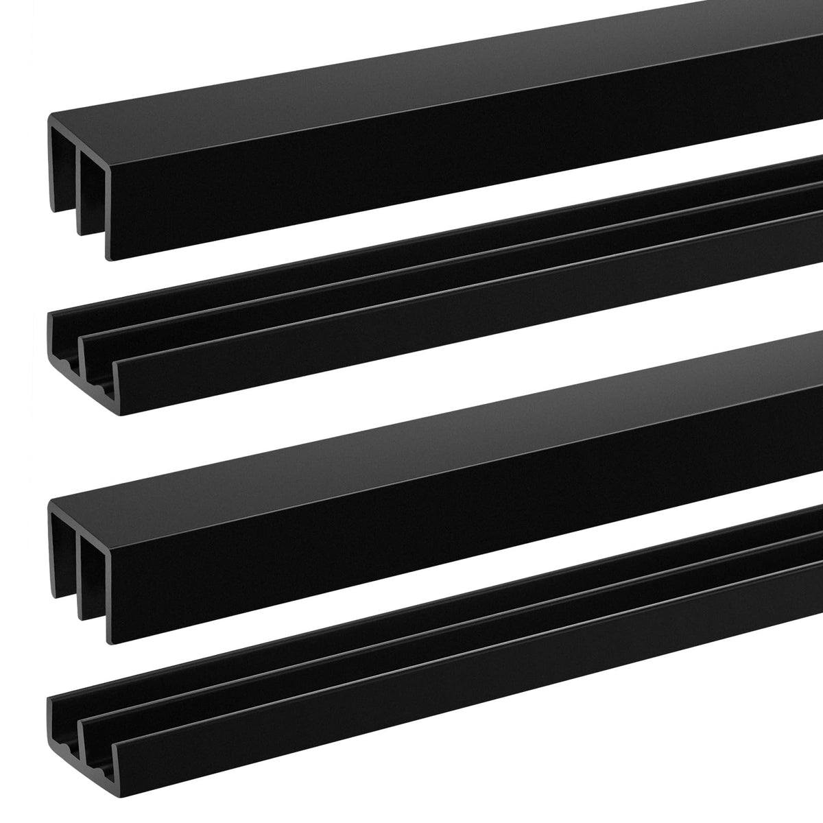 Landical 2 Sets Plastic Sliding Door Track Set for 1/4" Thick Panels Glass Cabinet Door Hardware System Window Sliding Track Easy Quick Installation(4ft,Black)