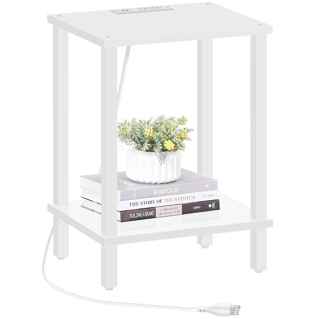 TUTOTAK End Table with Charging Station, Side Table with USB Ports and Outlets, Nightstand, 2-Tier Storage Shelf, Sofa Table for Small Space TB01BB040