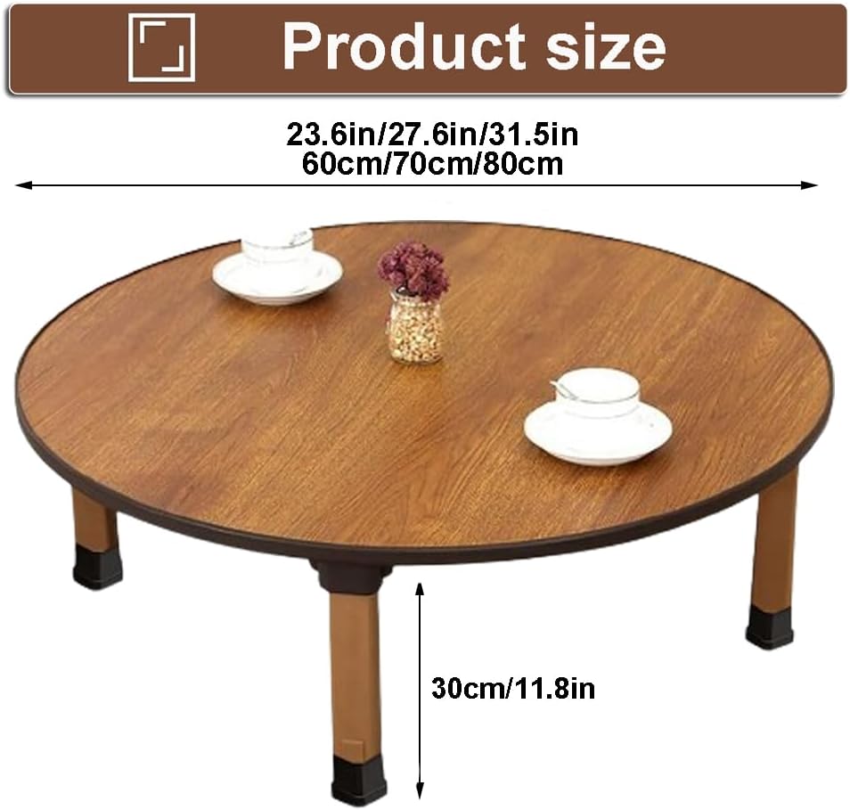 Japanese Foldable Coffee Table, Portable Low Tea Table Wooden Folding Dining Study Breakfast Serving Table Collapsable Small Desk Tatami Sitting On The Floor Table (23.6 * 11.8in, Round)
