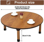 Japanese Foldable Coffee Table, Portable Low Tea Table Wooden Folding Dining Study Breakfast Serving Table Collapsable Small Desk Tatami Sitting On The Floor Table (23.6 * 11.8in, Round)