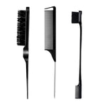 3 Pieces Comb Set for Teasing, Edge & Back Brushing - Rat Tail & Edge Combs for Styling Women's Hair (Black) - Grand Goldman