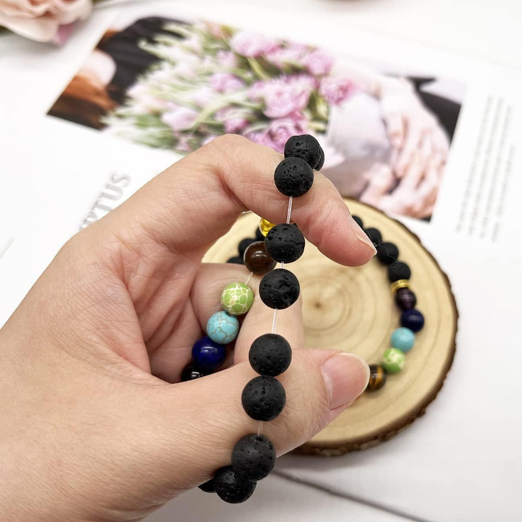 14 Pcs Lava Rock 7 Chakra Energy Oil Diffuser Bracelet Set for Women Men Unisex Elastic 8mm Stone Yoga Beaded Bracelets Jewelry With Lucky Healing