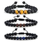 M MOOHAM Natural Stone Bracelets for Men - 8mm Tiger Eye, Matte Agate, Lava Rock - Teen Boys Gifts for Birthday, Anniversary, Christmas