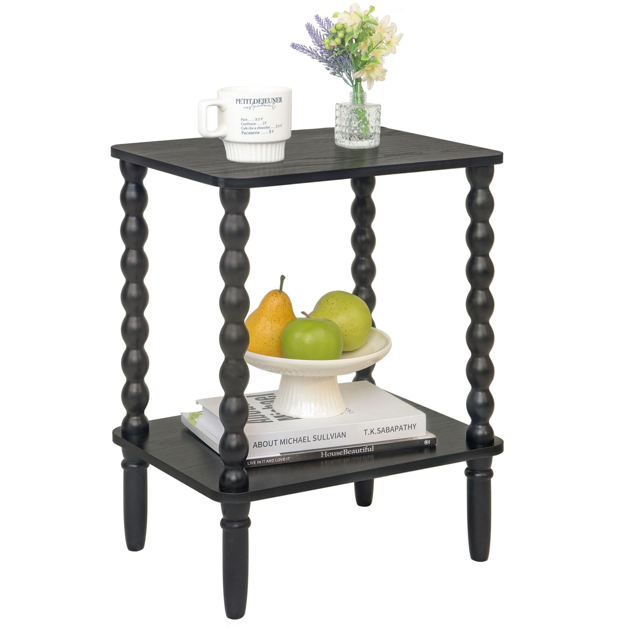 Side Table, Small End Table with Storage Shelf, 2-Tier Small Coffee Tables Living Room for Bedroom, Narrow Spaces (Rustic Brown)