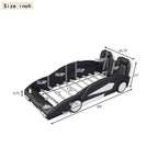 Roues de plateforme en forme de course Brisca taille double, cadre de lit voiture rembourré pour chambre, rails des deux côtés et support à lattes, pour enfants adolescents garçon fille, noir