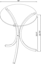 Coaster Home Furnishings - Eloise - Glass and Metal - 18-Inch Round Glass Top Contemporary Side Table with Curved Frame and Plastic Glides - Living Room - Chrome - 902869