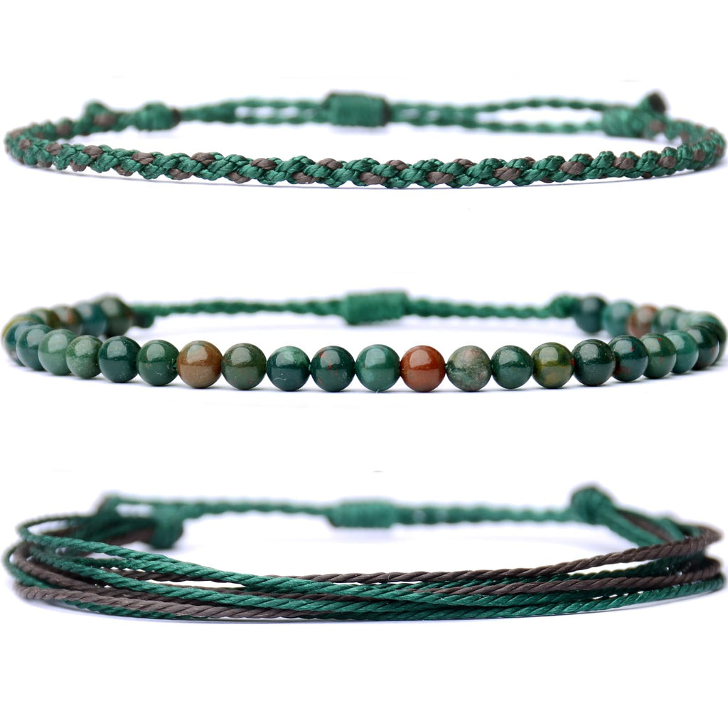 Handmade Natural Stone Beaded Healing Bracelet Gift for Men Adjustable Rope String Bracelet (Lava Rock, Adjustable)