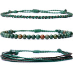 Handmade Natural Stone Beaded Healing Bracelet Gift for Men Adjustable Rope String Bracelet (Lava Rock, Adjustable)