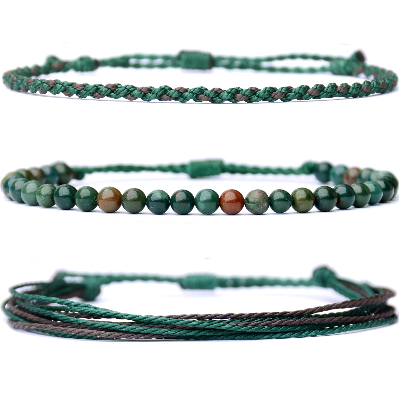 Handmade Natural Stone Beaded Healing Bracelet Gift for Men Adjustable Rope String Bracelet (Lava Rock, Adjustable)