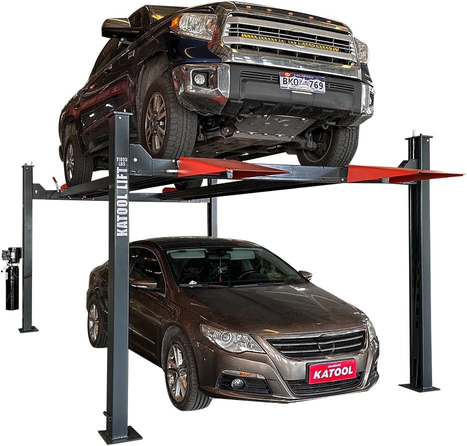 KATOOL 3.0HP 11000Lbs 4 Post Lift 4 Post Parking Service Storage Lift Lifting Height 84 Inch Extra Tall Extra Long Extra Wide 110v Four Post Parking Lift 4-Post Auto Lift Garage Lift Storage