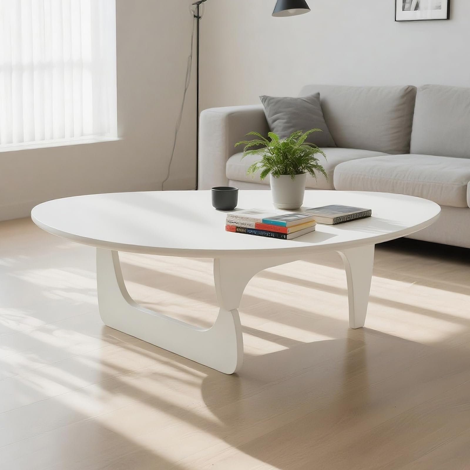 Solid Wooden Modern Triangle Coffee Table: Unique Funky Coffee Tables for Living Room, Oval Mid-Century Irregular Abstract Tea Tables for Patio Office Balcony Bedroom (Natural, 33" L x 22" W x 16" H)