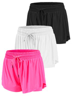 Mexholin 3 Packs Girls Butterfly Shorts 2 in 1 Girls Athletic Shorts Youth Flowy Shorts for Active, Running,Basketball Black/White/Hot Pink S