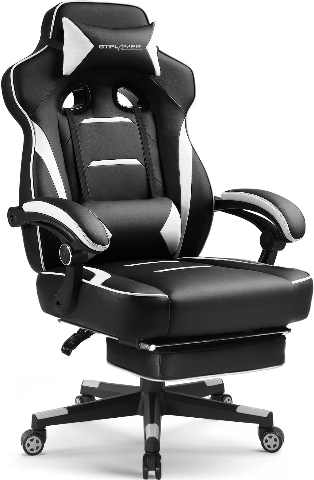 GTPLAYER Gaming Chair with Footrest, Big and Tall Computer Game Chair 350lb Racing Style, Ergonomic High Back Lumbar Support and Recliner, Moon Gray