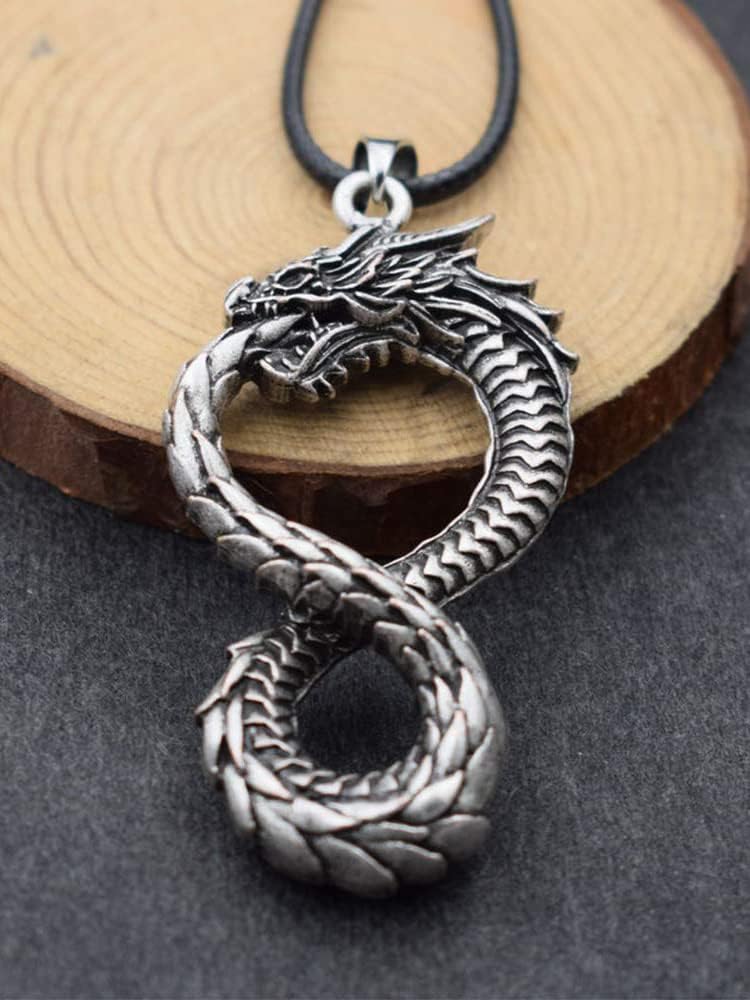 HAQUIL Dragon Necklace, Ouroboros Serpent Dragon Pendant, Dragon Jewelry Gift for Men and Women
