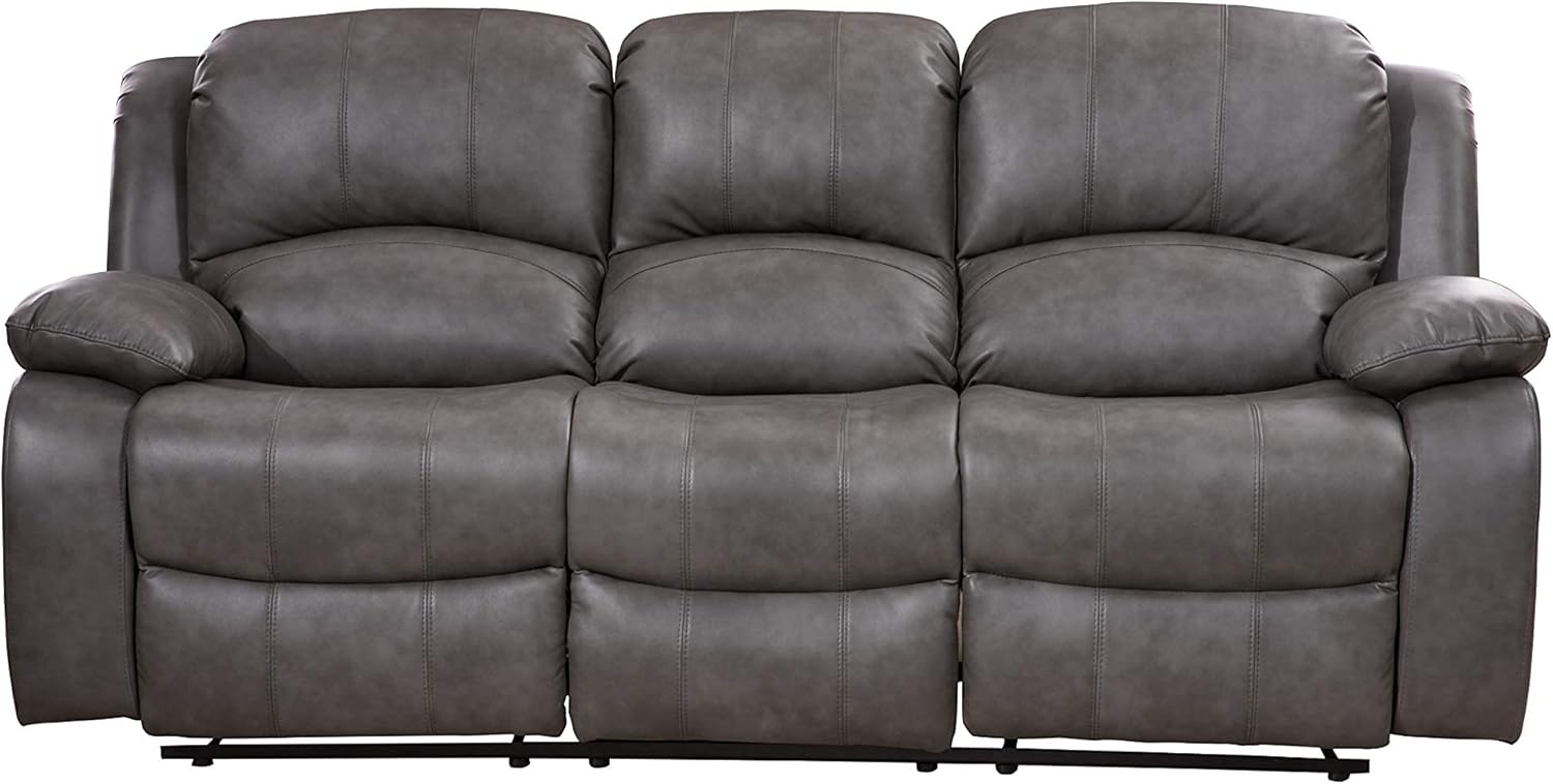 Betsy Furniture Bonded Leather Reclining Sofa in Multiple Colors, 8018 (Grey, Sofa)