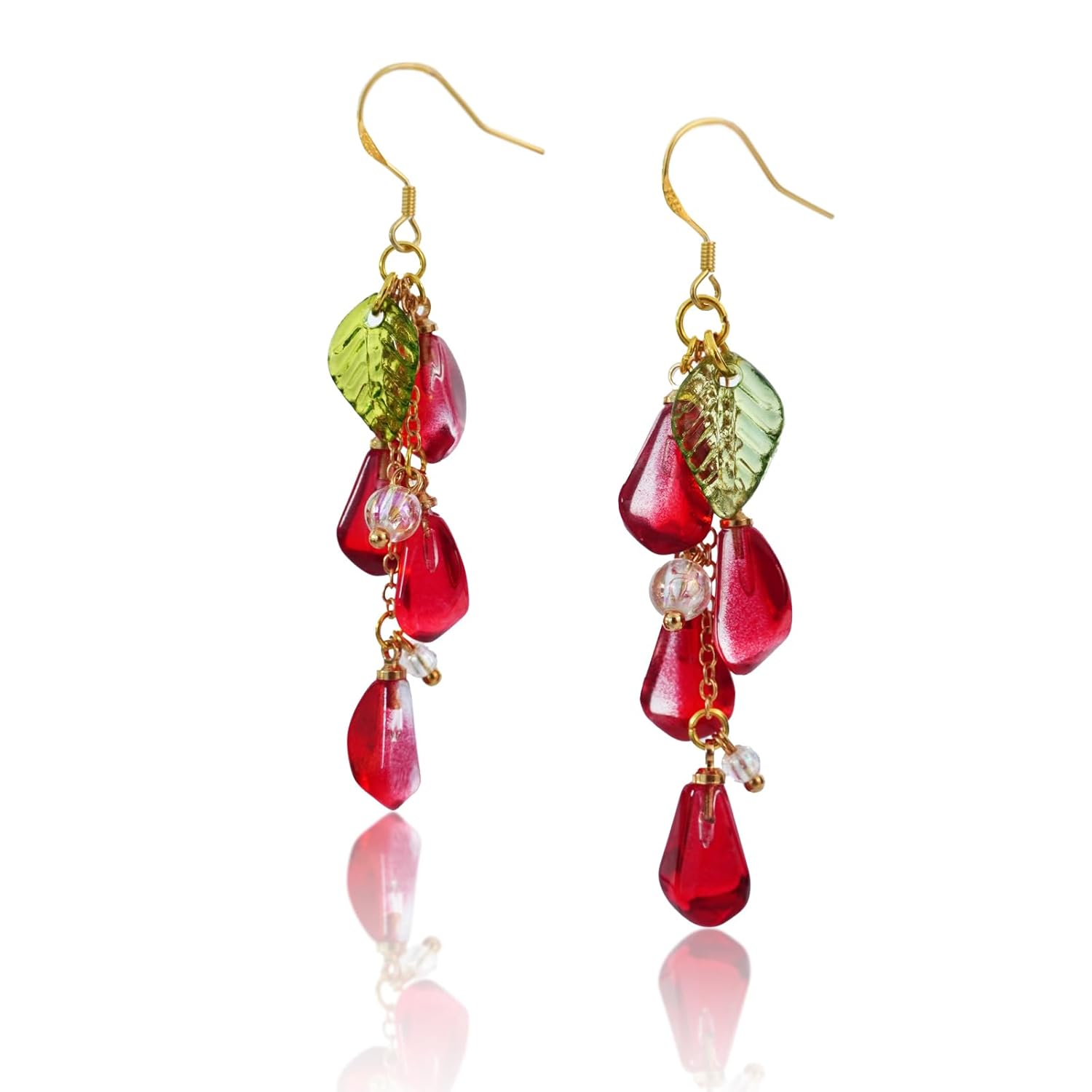 Handmade Glass Pomegranate Seed Earrings - Unique Nature-Inspired Jewelry, Elegant Red Glass Beads, Perfect Gift for Nature Lovers, Women’s Artistic Drop Earrings